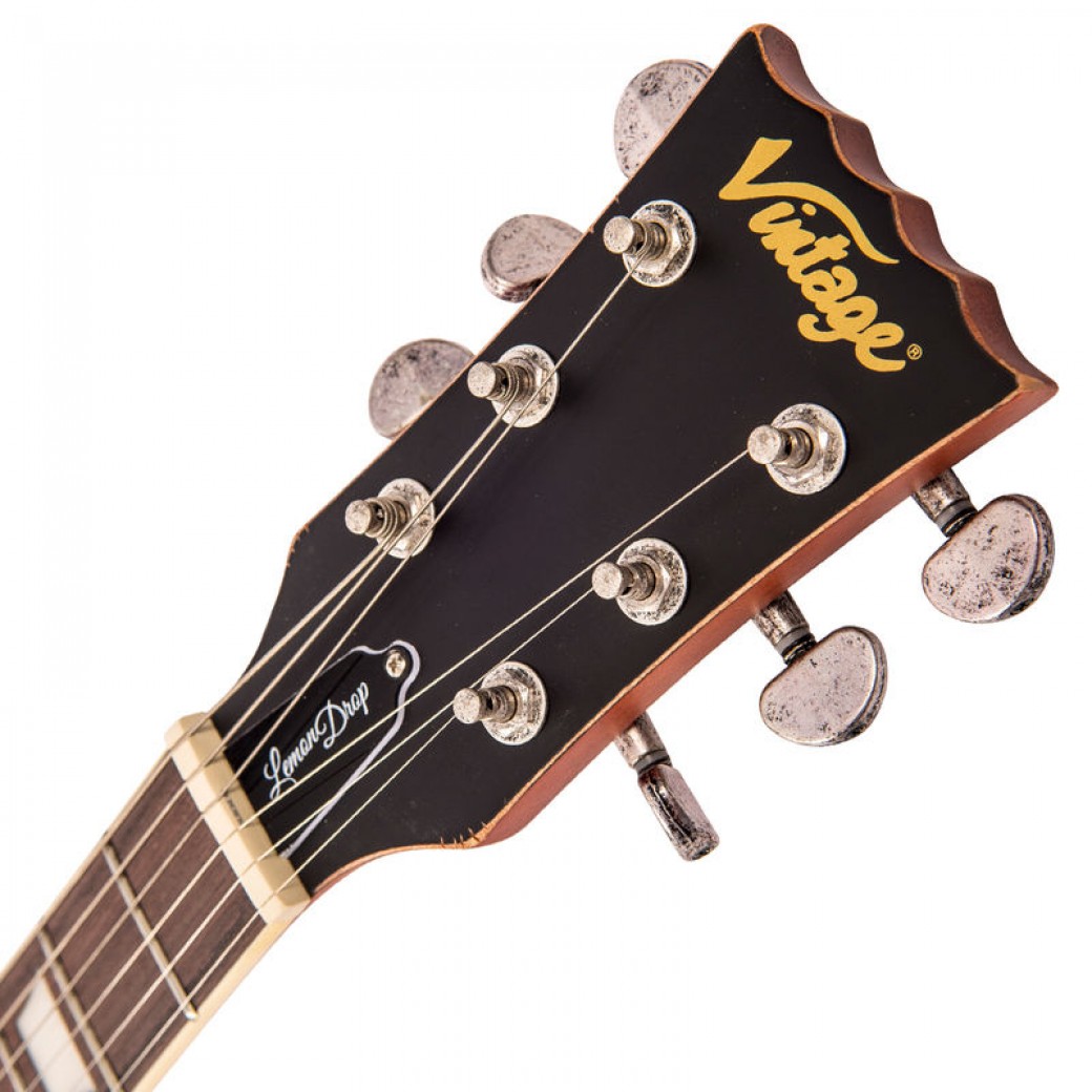 VINTAGE V100 ICON ELECTRIC GUITAR ~ DISTRESSED LEMON DROP - Image 8