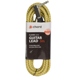 Classic Retro Braided Guitar Leads 6.3mm Right Angled Mono Jack Plug - 6.3mm Mono Jack Plug
